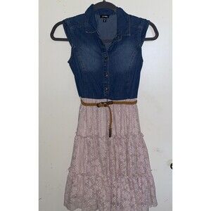 Zunie Denim And Lace Mixed Dress Jean And Pink Sz 14